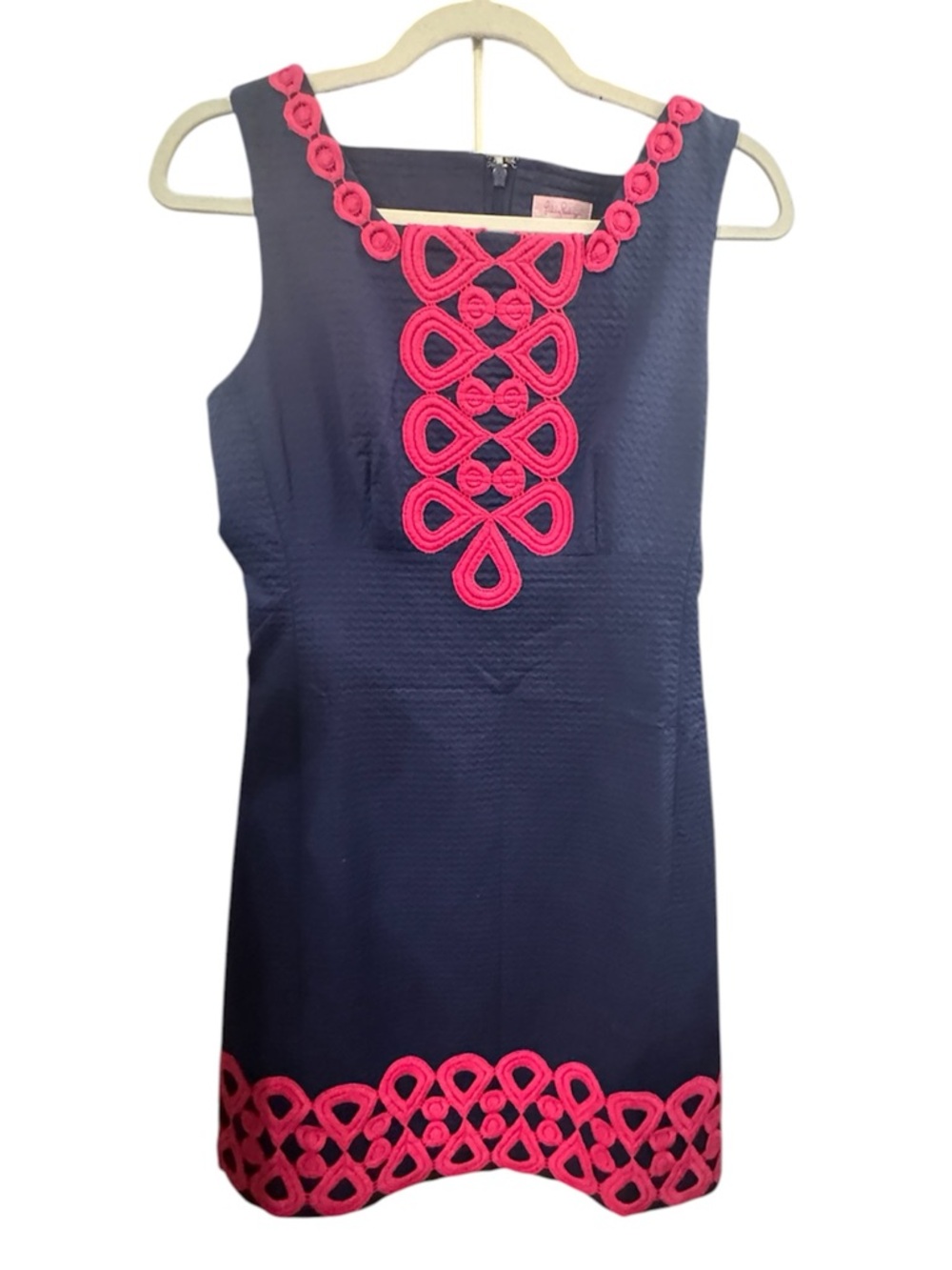 Lilly Pulitzer Janice Soutache Trim Shift Dress Navy Pink Size 4 Preppy Classic